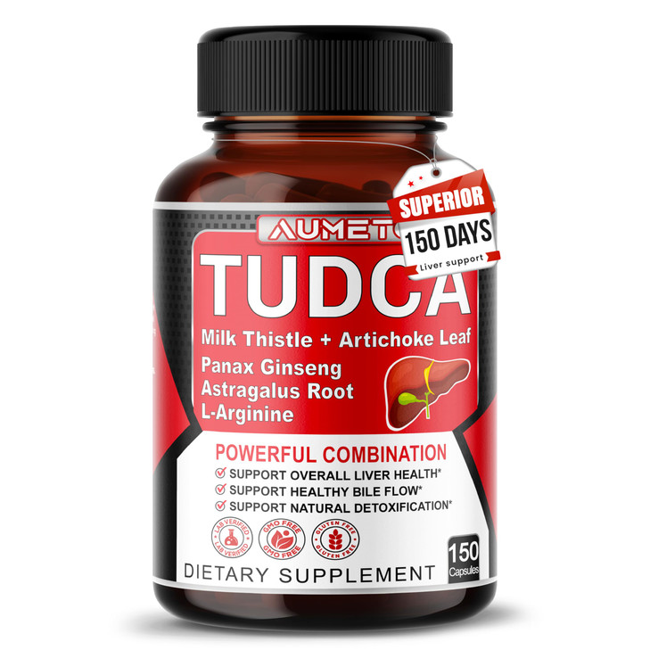 AUMETO TUDCA Supplement (Tauroursodeoxycholic Acid) with Milk Thistle, Artichoke, Panax Ginseng, Astragalus - Bile Flow & Digestion Support (150 Coun