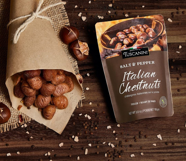 Tuscanini Italian Salt & Pepper Chestnuts, 3.5oz (3 Pack) Premium Italian Quality | Roasted, Peeled & Ready to Eat | Great Source of Fiber & Antioxid