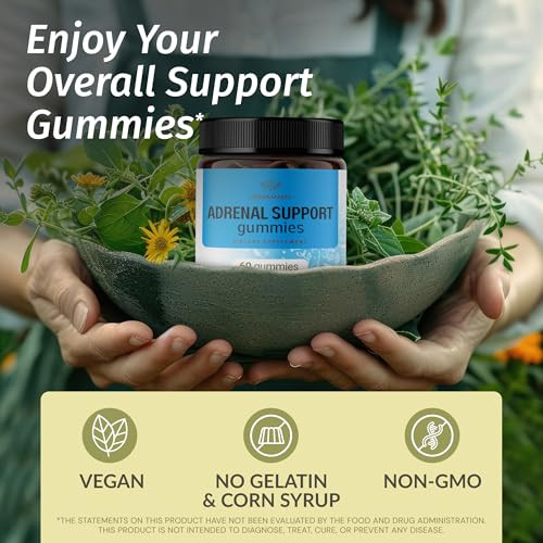 HERBAMAMA Adrenal Support Gummies - Pure Adrenal Complex Supplement for Women with Ashwagandha Root, Rhodiola Rosea & Magnesium - Vegan, Non-GMO - 60