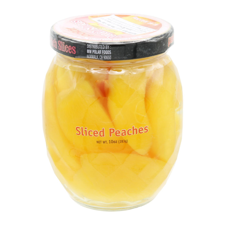 MW Polar Peach Slices in Light Syrup, glass jar 10oz (pack of 12)