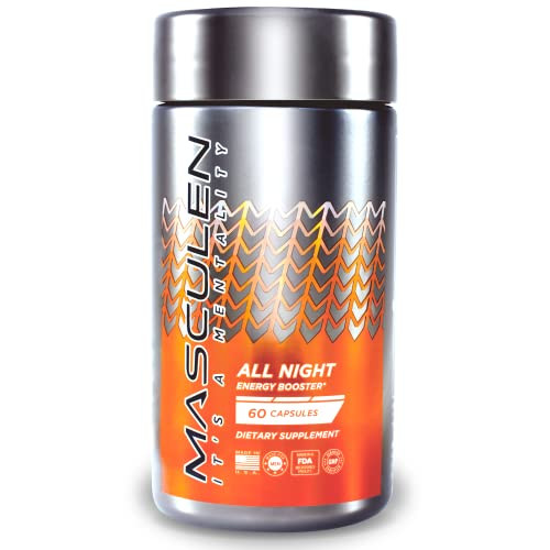 Masculen All Night Energy Supplements for Men | Energy Booster to Support & Fine-Tuned Focus When Your Levels Drop | Plant-Based and All-Natural | 60