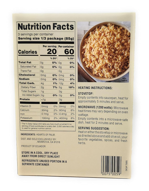 Riced Hearts of Palm Gluten Free and Vegan Net Wt. 9 Oz (255g) - Pack of 3