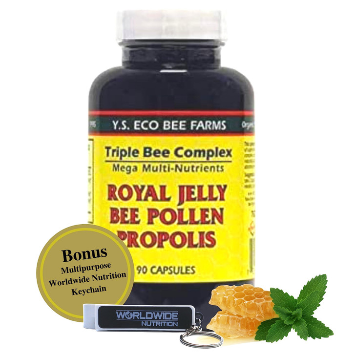 Worldwide Nutrition Y.S. Eco Bee Farms Triple Bee Complex Royal Jelly Bee Pollen Propolis with Korean Ginseng - Health and Wellness Organic Bee Polle
