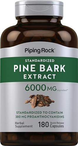 Piping Rock Pine Bark Extract Capsules | 180 Capsules | Standardized Supplement | Non-GMO, Gluten Free