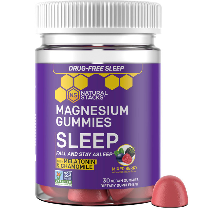 Sleep Magnesium Gummies with Melatonin - 200mg Magnesium Citrate - Melatonin Gummies for Sleep Quality - Nighttime Aid for Adults with Chamomile - 30