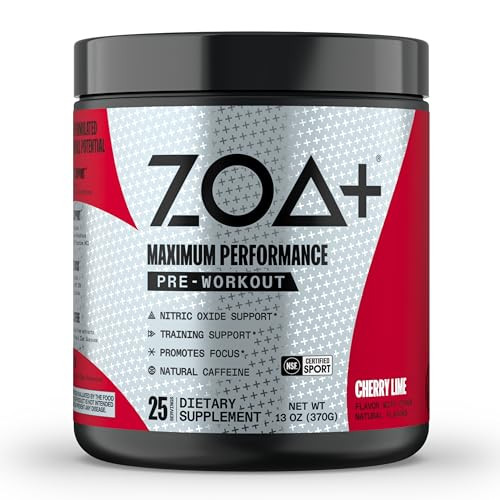 ZOA+ Zero Sugar Pre Workout Powder, Cherry Lime - NSF Certified for Sport with Electrolytes, Creatine, Beta Alanine, Ginkgo Biloba, 200mg Caffeine -