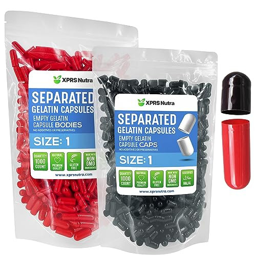 XPRS Nutra Size 1 Gelatin Separated Capsules- 1000 Count Empty Pill Capsules Separated in Bags- Empty Pills for DIY Supplement Filling (Blue/White)