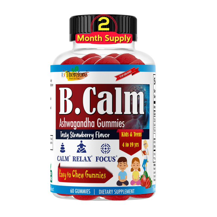 Therefore B.Calm Kids Focus & Attention Gummies - Anti-Stress, Memory, Mood & Relaxation- Natural Calm Ashwagandha for Kids & Teens  Focus Vitamins