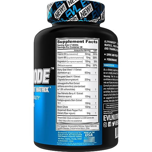 Evlution Nutrition Alphamode - Support Matrix for Men - Performance + Recovery Supplement Strength + Stamina Support - Vitamin D3 & B6, Ashwagandha R