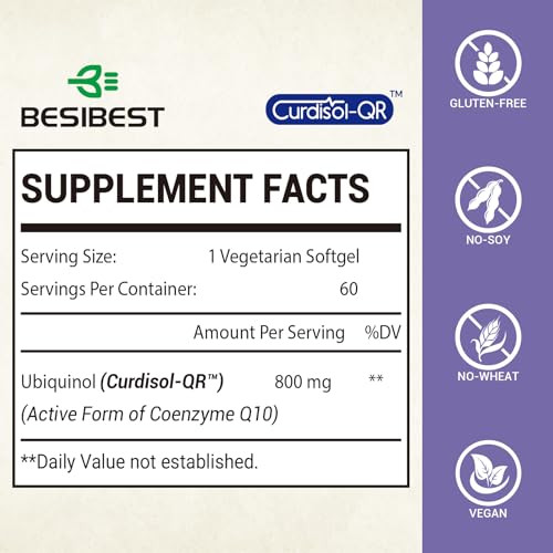 Liposomal Ubiquinol CoQ10 800 MG Softgel, High Absorption CoQ10 Ubiquinol Supplement, Active Coenzyme Q10 800mg, Powerful Antioxidant for Heart & Bra