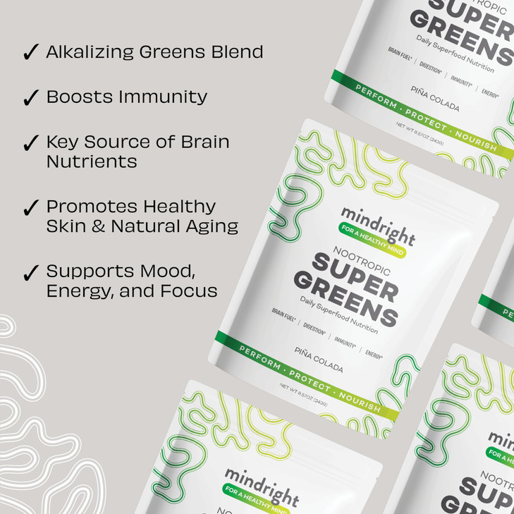 mindright Super Greens Powder - Supports Daily Wellness & Mental Clarity - Organic Green Powder Superfood - Alkalizing Organic Superfood Greens Blend