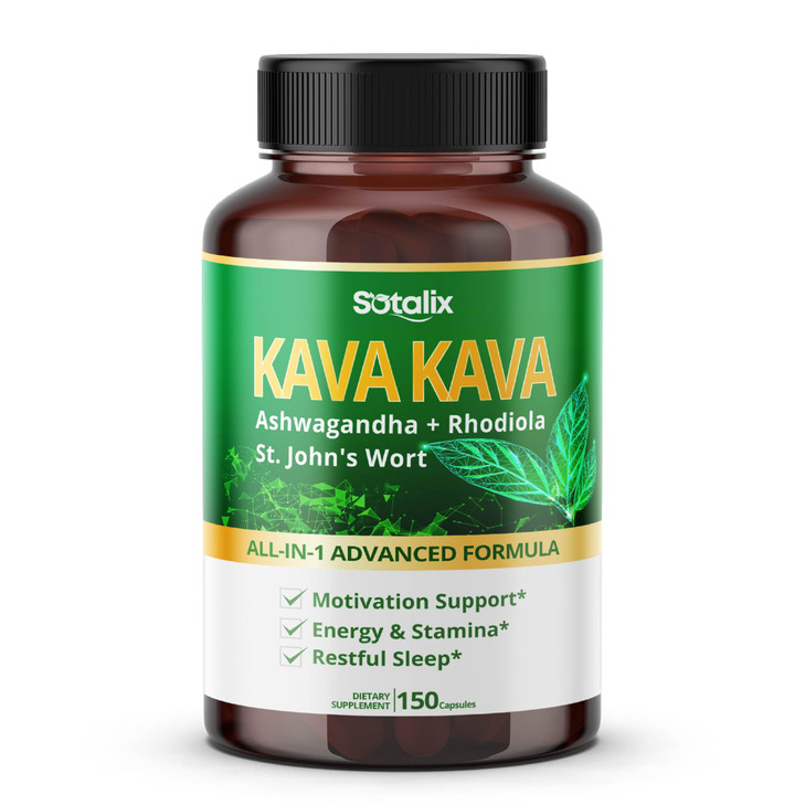 Sotalix Kava Kava Supplement with Ashwagandha Rhodiola St. John's Wort for Mood, Energy & Calming Support (150 Count (Pack of 1))
