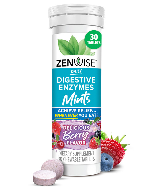 Zenwise Health Digestive Enzyme Breath Mints for Gut Health, ICY Peppermint Flavor - Digestive Enzymes for Bloating Relief & Gut Support - Multi Enzy