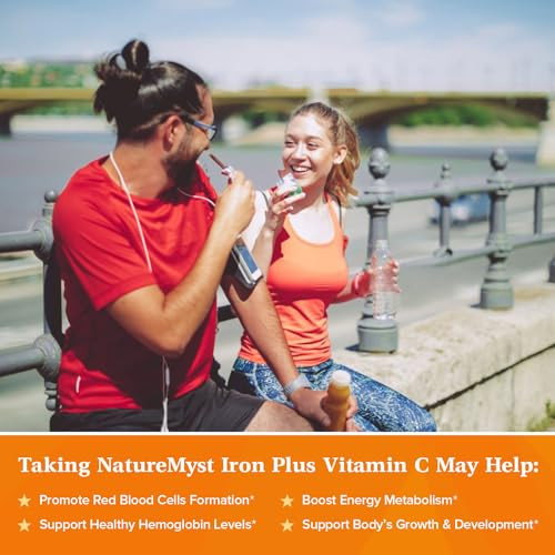 NatureMyst Gentle Iron Supplement for Women Men, 27mg Iron Bisglycinate Plus 120mg Vitamin C, Stomach Friendly, Optimal Absorption & Non-Constipating