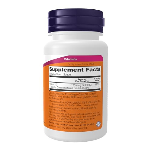 Now Supplements, Vitamin D3 5,000 IU, High Potency, Structural Support*, 30 Softgels