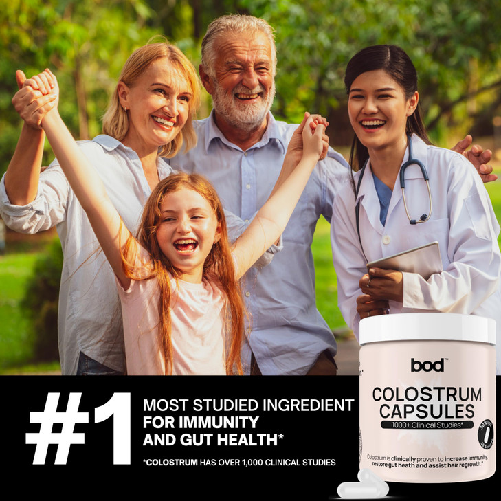 Bod Colostrum Capsules, Colostrum Supplement for Skin & Hair Growth Support, Immune Support, Gut Health, Muscle & Wellness, IgG 30% Pure Superfood Bo