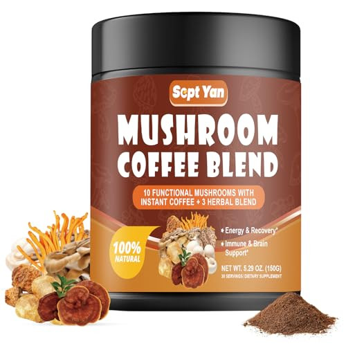Mushroom Coffee with 10 Mushrooms, Colombian Instant Coffee Powder with Lion's Mane, Reishi, Chaga, Cordyceps, Shiitake, Maitake,Turkey Tail - Mushro