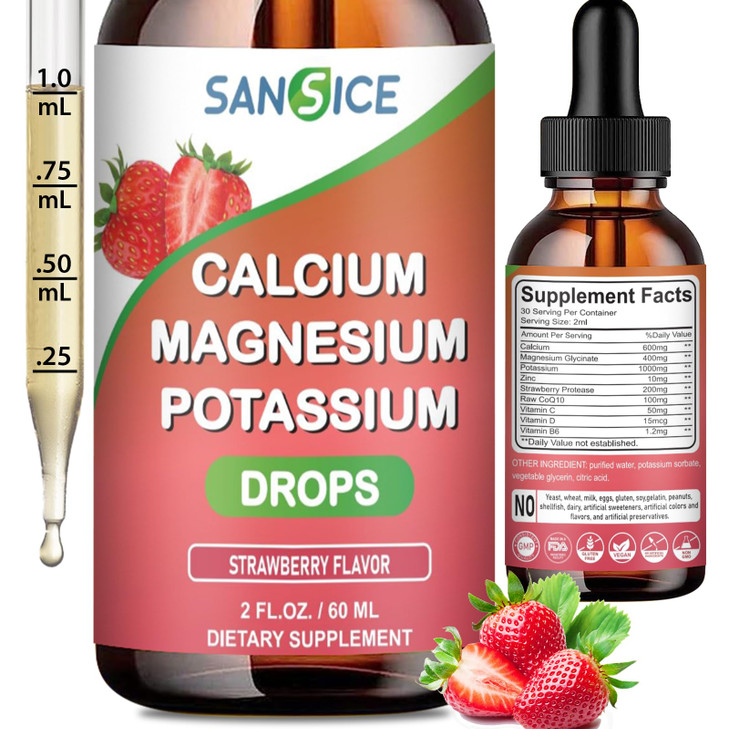SANSICE Calcium Magnesium Potassium Supplements, Magnesium Glycinate 400mg Zinc Multivitamin Drops Calcium Potassium Supplement High Absorption Vegan