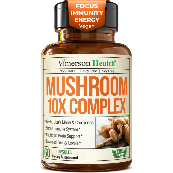 Potent Mushroom Complex with Turkey Tail, Lions Mane Extract, Shiitake Mushrooms, Reishi, Cordyceps, Maitake, Chaga & More  7-in-1 Mushroom Suppleme