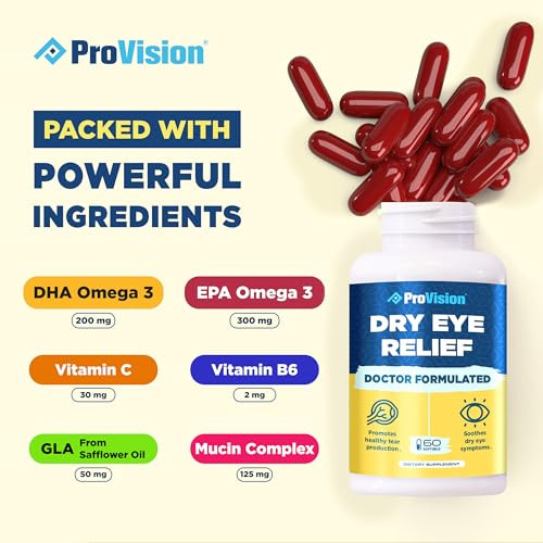 Omega 3 Dry Eye Supplements by ProVision - Eye Vitamins for dry Eyes with Omega 3 Supplement - Dry Eye vitamins Made with Omega 3 Fish Oil for Eye Su