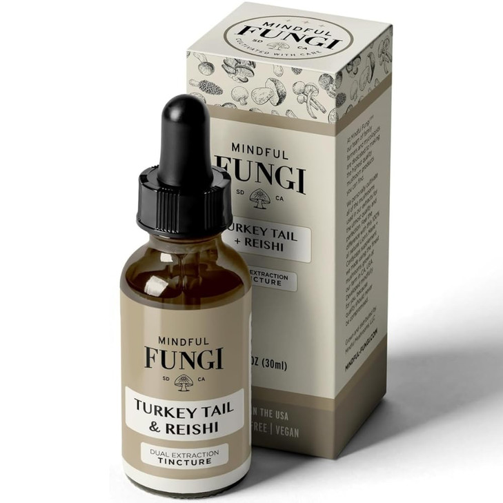 Turkey Tail Reishi Mushroom Supplement, Vegan Turkey Tail Liquid Extract, Immune Support Supplement, Natural Immune and Digestive Support, 1 fl oz