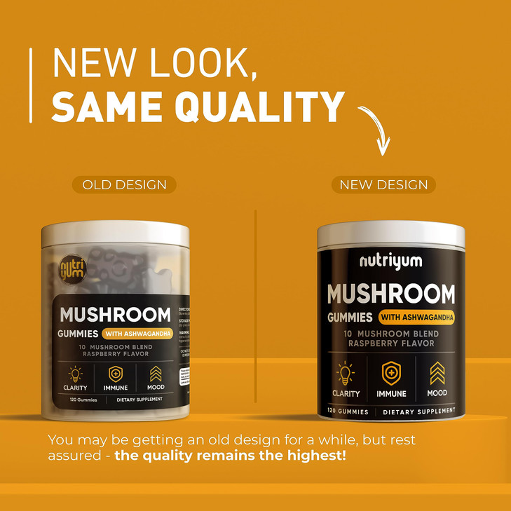 nutriyum Mushroom Gummies 10 Blend 120 pcs - Lions Mane, Ashwagandha, Turkey Tail, Cordyceps, Chaga, Reishi Mushroom Complex - Mushroom Supplement fo