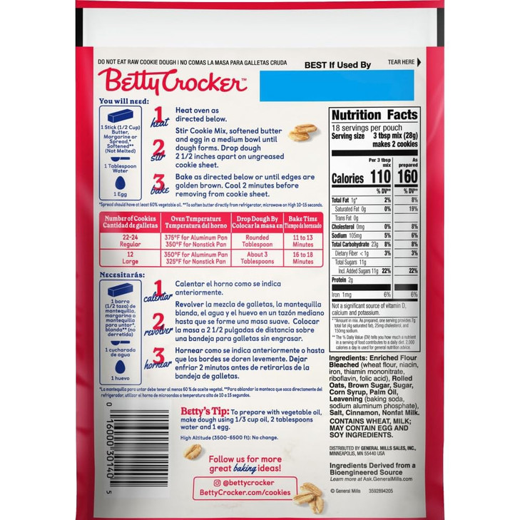 Betty Crocker Oatmeal Cookies, Cookie Baking Mix, 17.5 oz