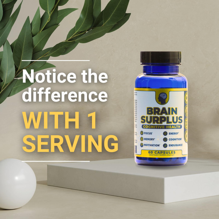 Brain Surplus, Cognitive Enhancement For Memory, Focus, Energy, Ginkgo Biloba, Vitamin B12 and more, non GMO, Vegan, Gluten Free