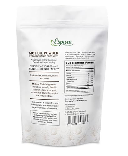 Espure Organic MCT Powder - USDA Certiifed Organic; with Prebiotic Acacia Fiber; 4 oz