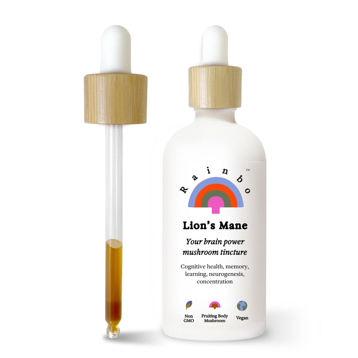 Rainbo - Lion's Mane Mushroom Tincture - Alcohol Free - Dual Extract Mushroom Supplement - Brain Support, Focus, Memory, Liquid Lion's Mane Supplemen