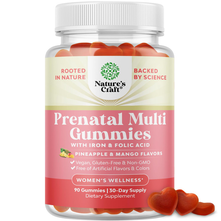 Vegan Prenatal Gummies for Women - Gummy Prenatal Vitamins for Women with Iron Folic Acid and Superfruit Blend - Chewable Vitamins Gummy Formula (Pin