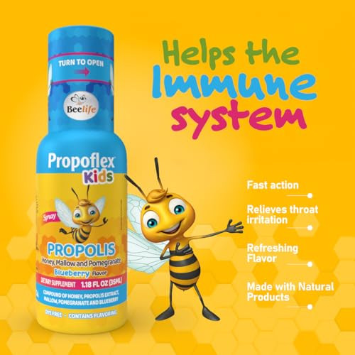 Beelife Bee Propolis Extract, Propolis Throat Spray for Kids  Propolis, Honey, Mallow, Pomegranate - Natural Immune Support & Sore Throat Relief, No