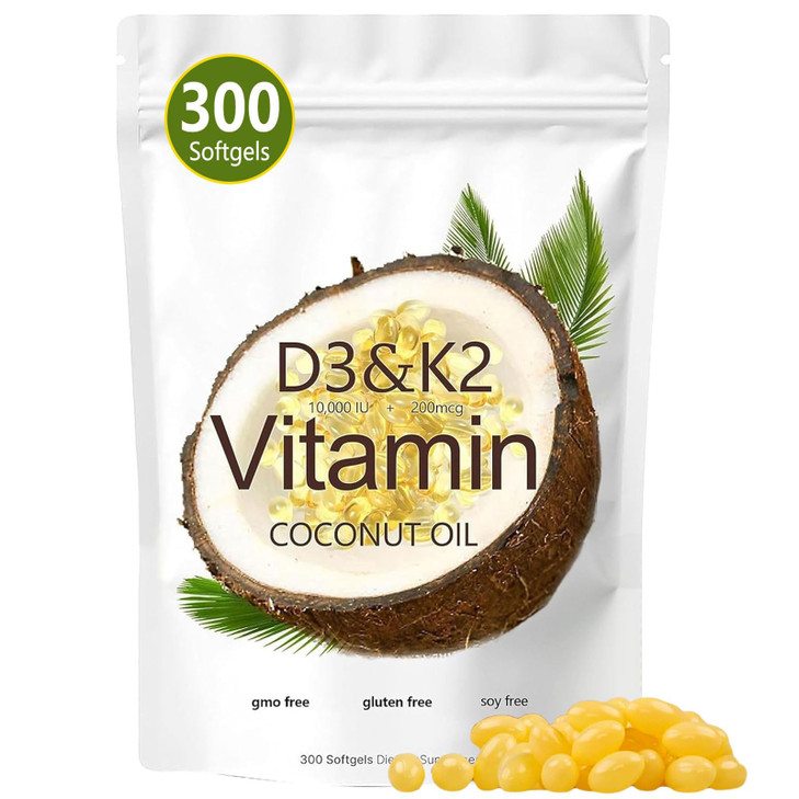 SIRDIKA Vitamin D3 K2 Softgel, D3 K2 Vitamin 10000 IU, 10000 IU VIT D3 + 200 MCG Vitamin K2, Free of GMO, Gluten, Soy, Bone Health, Supports Calcium