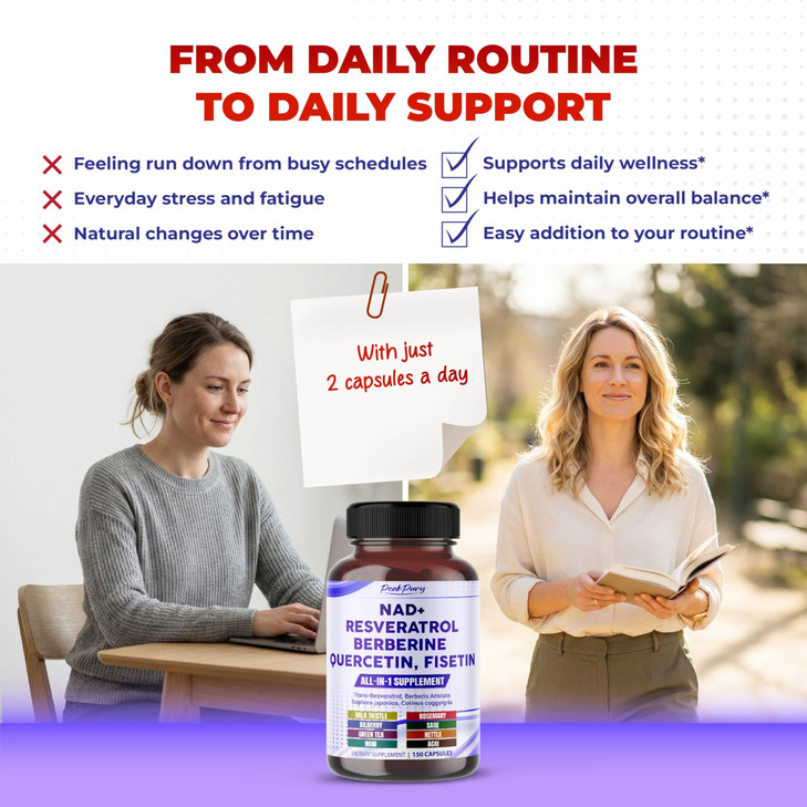 PEAKPURY NAD+ Trans-Resveratrol Berberine Quercetin Fisetin Milk Thistle