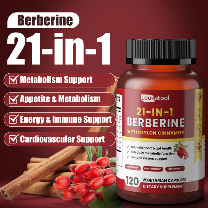 Lookatool 21-in-1 Berberine Supplement with Ceylon Cinnamon - 5314 mg Organic Berberine HCL Phytosome, 5X Higher Absorption for Metabolism Support 12