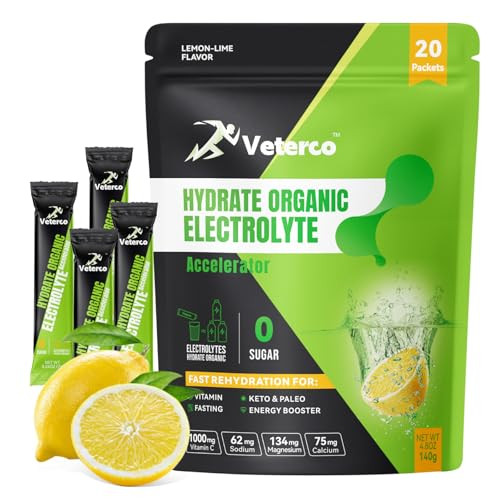 Veterco Hydration Electrolyte Powder, Electrolyte Drink, Hydration Supplement Drink Mix, Hydration Packets with Vitamin & Minerals, Keto Friendly, Ve