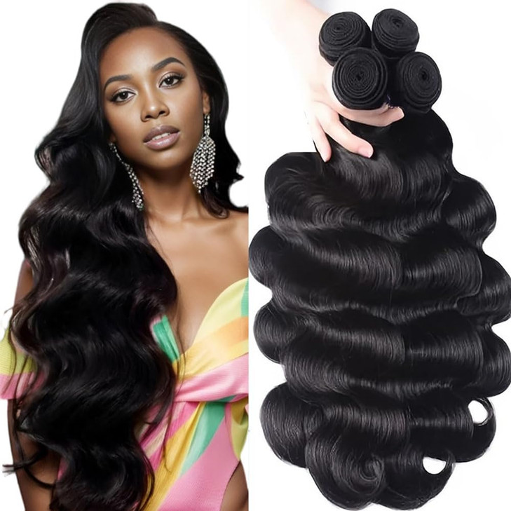 QTHAIR 18A Brazilian Body Wave Human Hair (26 26 24 22 inch,400g) 100% Unprocessed Body Wave Brazilian Virgin Hair Weave Brazilian Body Wavy Human Ha