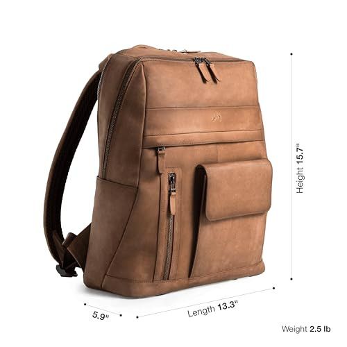 Brown Leather Backpack for Men & Women - Large Capacity Laptop Travel Backpack with 17" Sleeve - Vintage Travel Bag with Adjustable Straps, Multiple