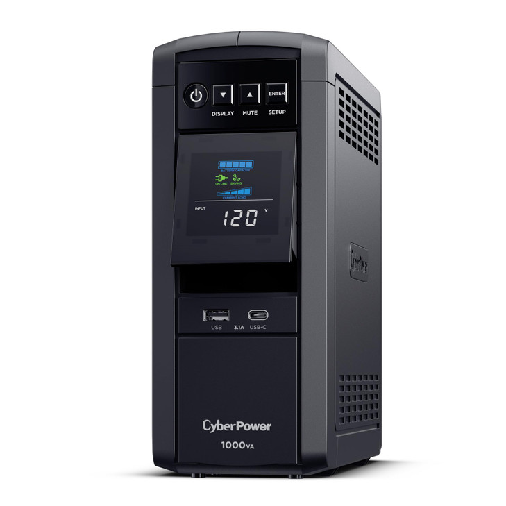 CyberPower CP1000PFCLCD PFC Sinewave UPS Battery Backup and Surge Protector, 1000VA/600W, 10 Outlets, AVR, Mini-Tower; UL Certified