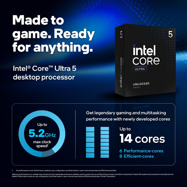 Intel® Core Ultra 5 Desktop Processor 245K 14 cores (6 P-cores + 8 E-cores) up to 5.2 GHz