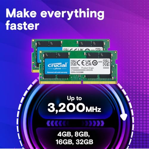 Crucial 32GB DDR4 RAM Kit (2x16GB), 3200MHz (PC4-25600) CL22 Laptop Memory, SODIMM 260-Pin, Downclockable to 2933/2666MHz, Compatible with 13th Gen I