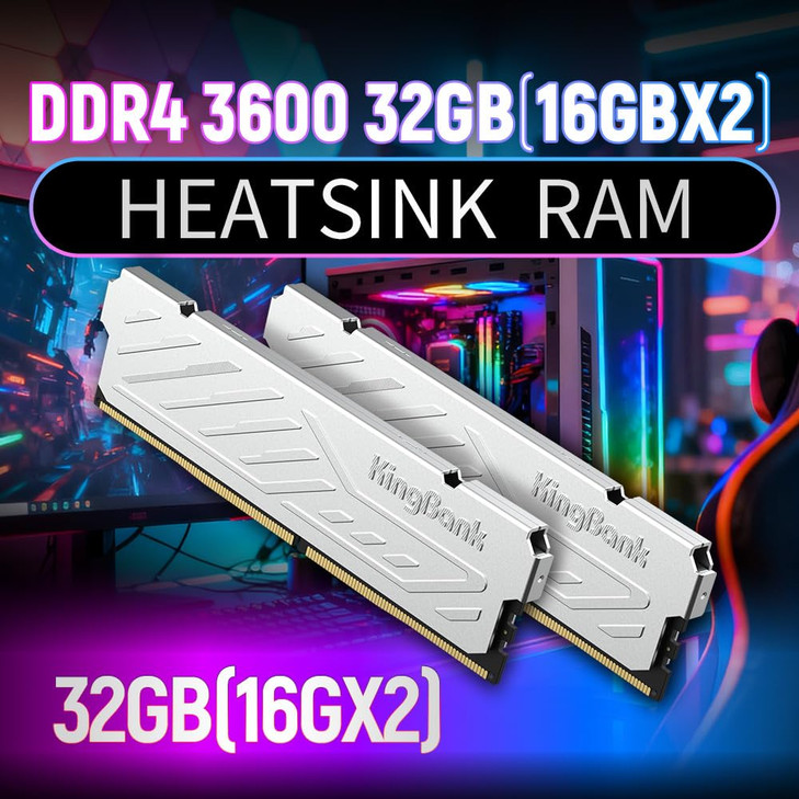 KingBank Computer Desktop Memory Ram DDR4 32GB(2x16GB) 3600MHZ CL18 1.35V XMP2.0 Overclocking with Heatsink for PC Gaming/Office/PS,Silver
