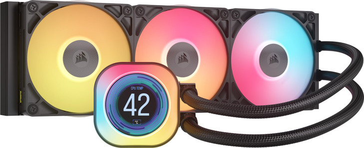 CORSAIR Titan 360 RX LCD Liquid CPU Cooler, 360mm AIO, Low-Noise FlowDrive Cooling Engine, Intel LGA 1851/1700 & AMD AM5/AM4, 3X RX120 RGB Fans, Syst