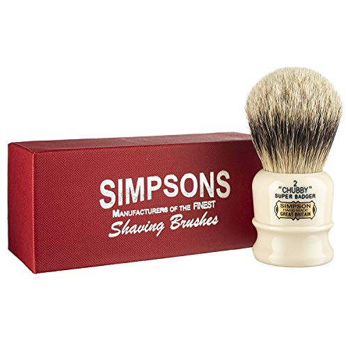 Simpsons Chubby 2 Super Shaving Brush - CH2 High Density Knot, Hand-Turned Ivory Handle Simpson Shaving Brushes - Wet Shave Deluxe Thick & Luxurious