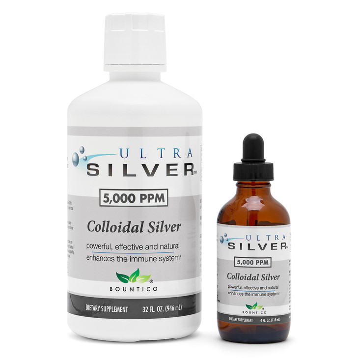 Ultra Silver® Colloidal Silver | 5,000 PPM, 32 Oz (946mL) | Mineral Supplement | True Colloidal Silver - 4 oz Dropper Bottle (Empty) Included for Dis