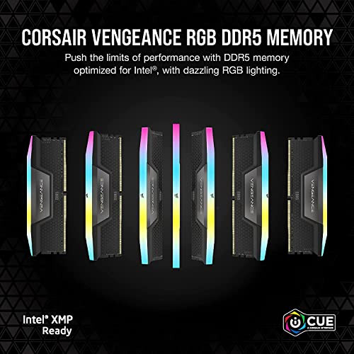 CORSAIR VENGEANCE RGB DDR5 RAM 32GB (2x16GB) 6400MHz CL36-48-48-104 1.35V Intel XMP 3.0 Desktop Computer Memory - Black (CMH32GX5M2B6400C36)