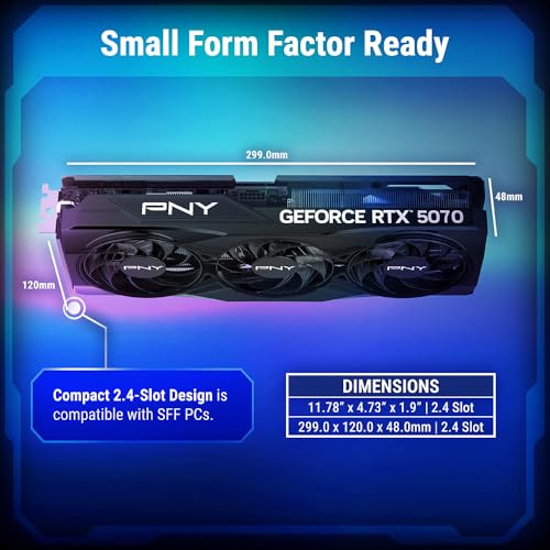 PNY NVIDIA GeForce RTX 5070 OC Triple Fan, Graphics Card (12GB GDDR7, 192-bit, Boost Speed: 2587 MHz, SFF-Ready, PCIe® 5.0, HDMI®/DP 2.1, 2.4-Slot,