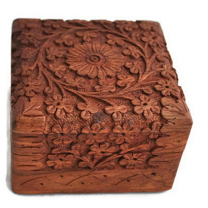 StarZebra Hand Carved Wooden Jewellery Box from India