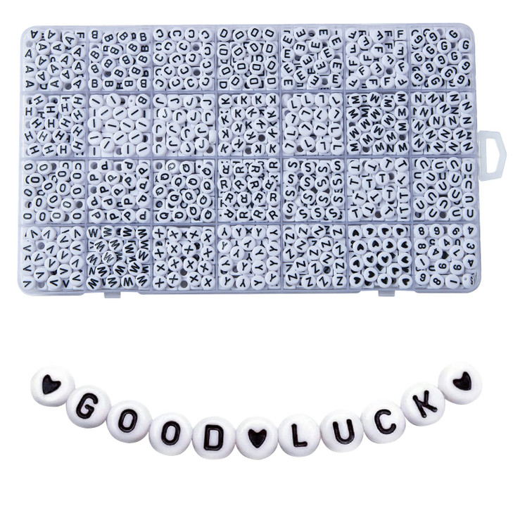 1400pcs Letter Beads, 4x7 mm Acrylic Alphabet Beads, Beads for Jewelry and Bracelet Making, in 28 Grid Box (White and Black)
