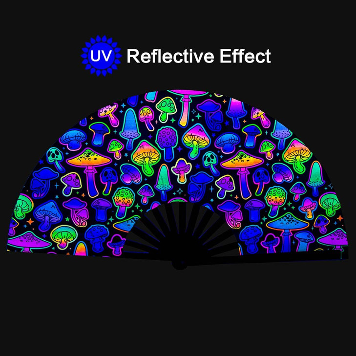 Raveahem UV Glow Rave Fan, Bamboo Folding Clack Hand Fans Foldable for Men Women, Boots on the Ground Poping Fan for EDM Festival Line Dance Decorati